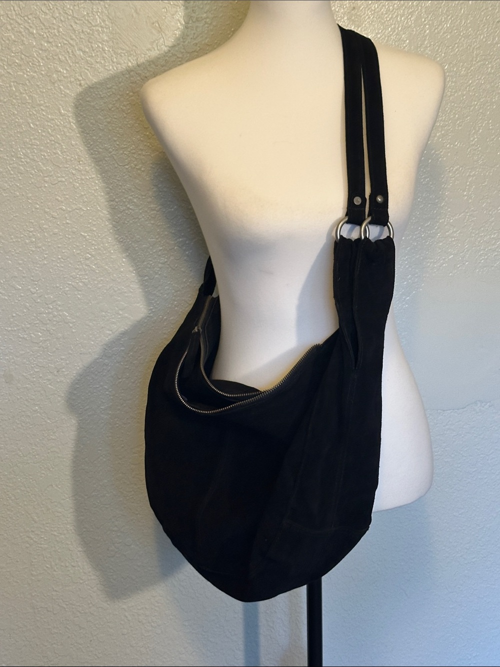 Free People Black ROMA SLING Suede Shoulder Hobo Bag NWOT
